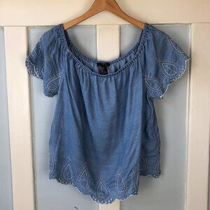 Forever 21 Chambray Peasant Blouse